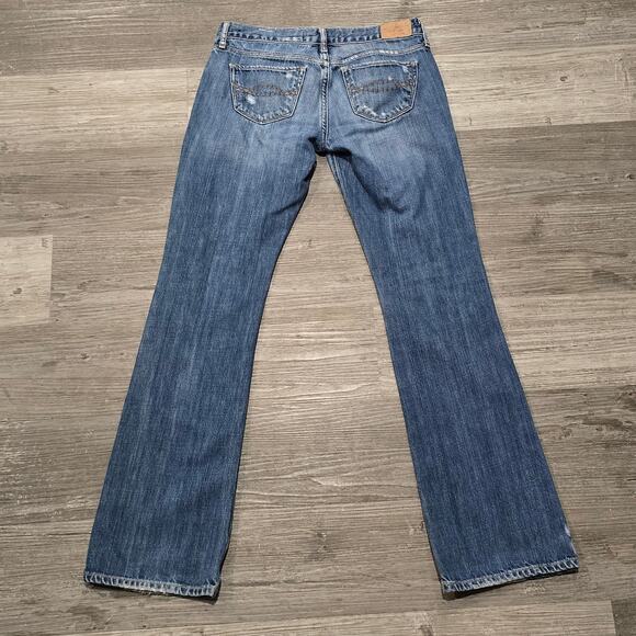 Abercrombie & Fitch Dark Wash Distressed Emma Boot Cut Blue Jeans - Picture 2 of 6